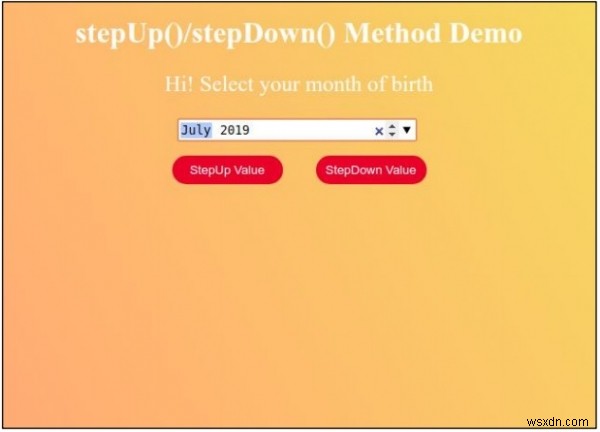 HTML DOM Input Tháng stepDown () Method 