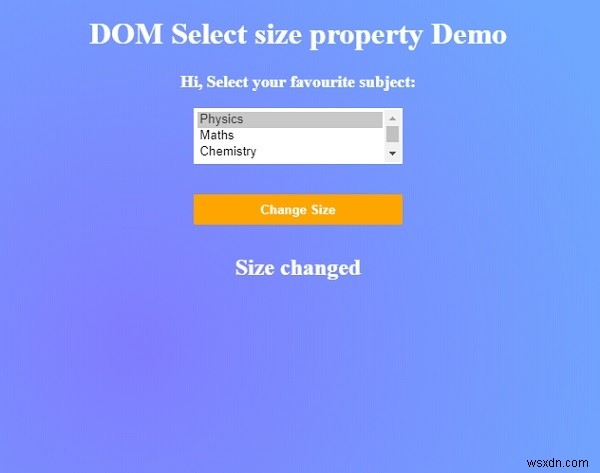 HTML DOM Chọn thuộc tính kích thước 