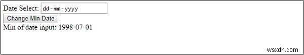 Thuộc tính tối thiểu ngày nhập DOM HTML 