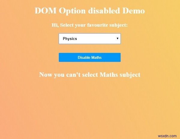 Thuộc tính HTML DOM Option bị vô hiệu hóa 