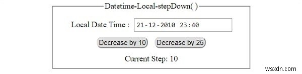 HTML DOM Input DatetimeLocal Phương thức stepDown () 