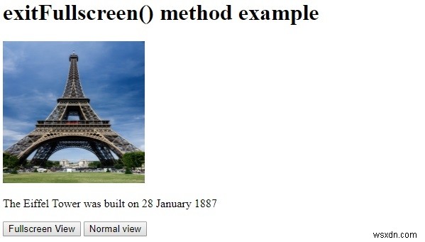 Phương thức HTML DOM exitFullscreen () 