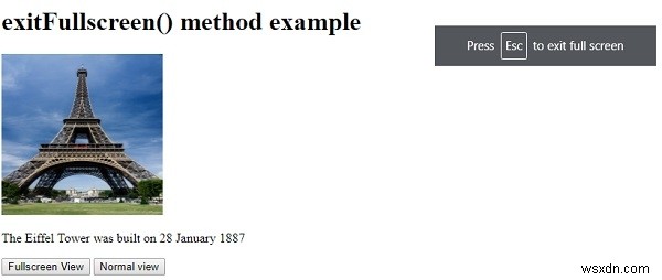 Phương thức HTML DOM exitFullscreen () 