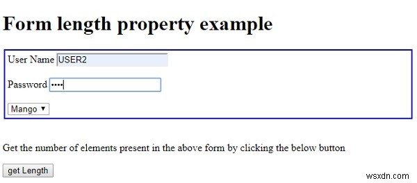 Thuộc tính độ dài biểu mẫu DOM HTML 