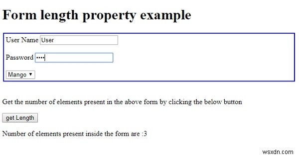 Thuộc tính độ dài biểu mẫu DOM HTML 