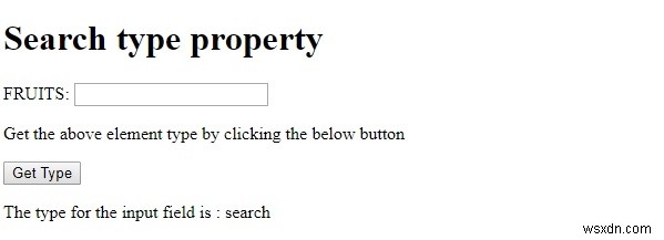 Thuộc tính loại Tìm kiếm đầu vào HTML DOM 