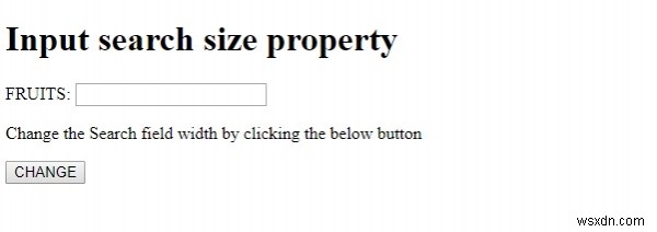 Thuộc tính kích thước Tìm kiếm đầu vào HTML DOM 