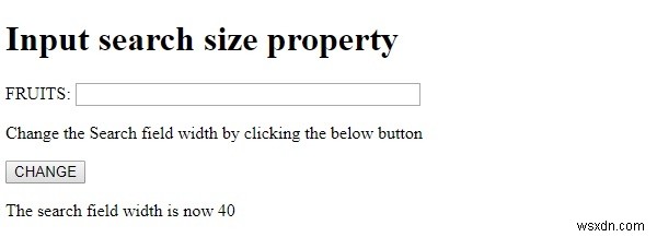 Thuộc tính kích thước Tìm kiếm đầu vào HTML DOM 