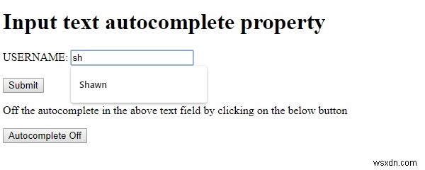 Thuộc tính tự động hoàn thành văn bản đầu vào HTML DOM 