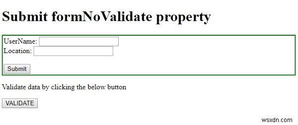 HTML DOM Input Submit form Thuộc tínhNoValidate 