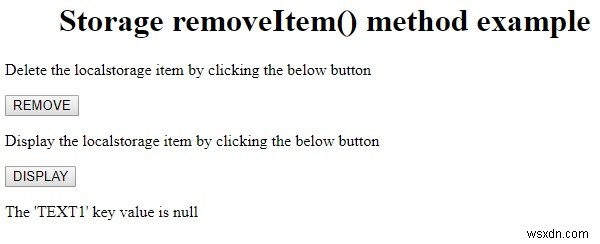 HTML DOM Storage phương thức removeItem () 
