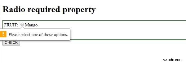 HTML DOM Input Radio thuộc tính bắt buộc 