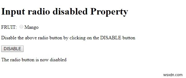 HTML DOM Input Radio thuộc tính bị vô hiệu hóa 