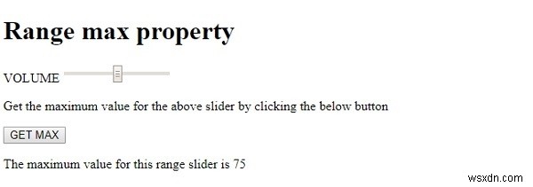 Thuộc tính tối đa của Phạm vi đầu vào HTML DOM 
