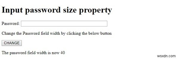 HTML DOM Input Thuộc tính kích thước mật khẩu 