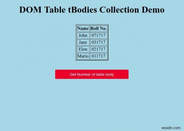 Bộ sưu tập tBodies của bảng HTML DOM 