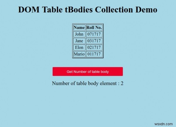 Bộ sưu tập tBodies của bảng HTML DOM 