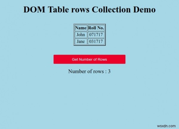 Bộ sưu tập các hàng trong bảng HTML DOM 