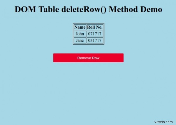 Bảng HTML DOM Phương thức deleteRow () 