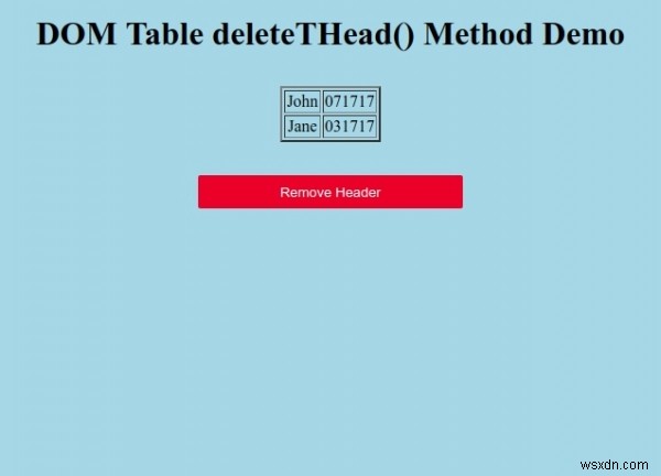HTML DOM Table deleteTHead () Phương thức 