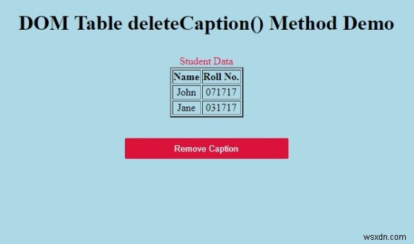 HTML DOM Table deleteCaption () Phương thức xóa 