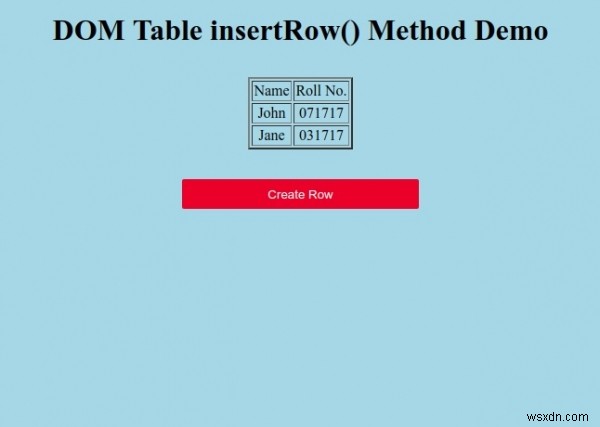 HTML DOM Table insertRow () Phương thức 