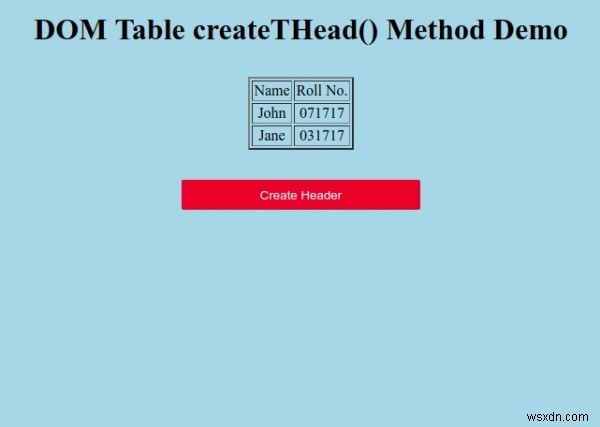 HTML DOM Table createTHead () Phương thức 