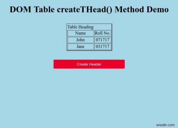 HTML DOM Table createTHead () Phương thức 