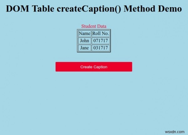 HTML DOM Table createCaption () Phương thức 