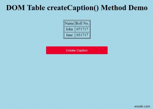 HTML DOM Table createCaption () Phương thức 