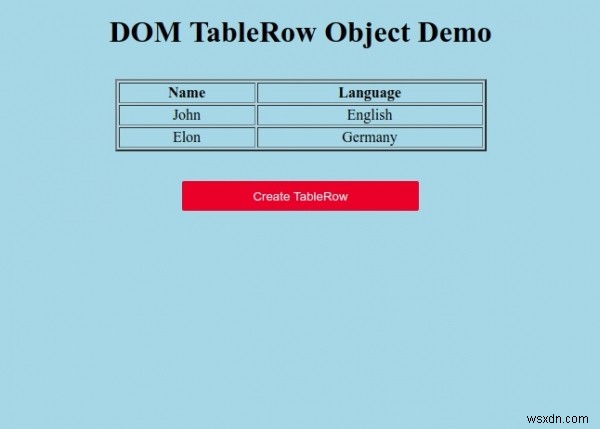 Đối tượng TableRow HTML DOM 