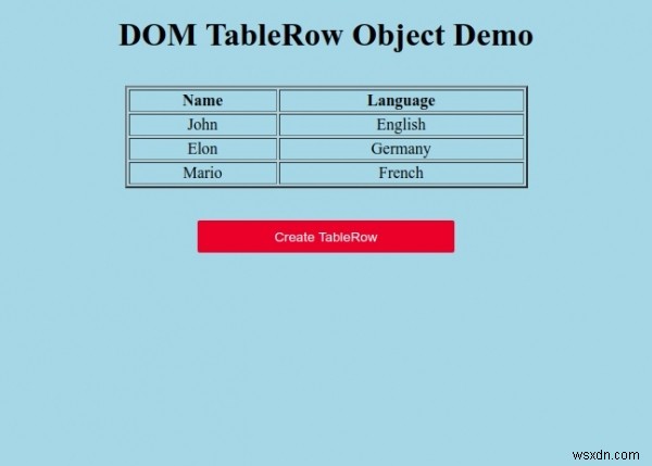 Đối tượng TableRow HTML DOM 