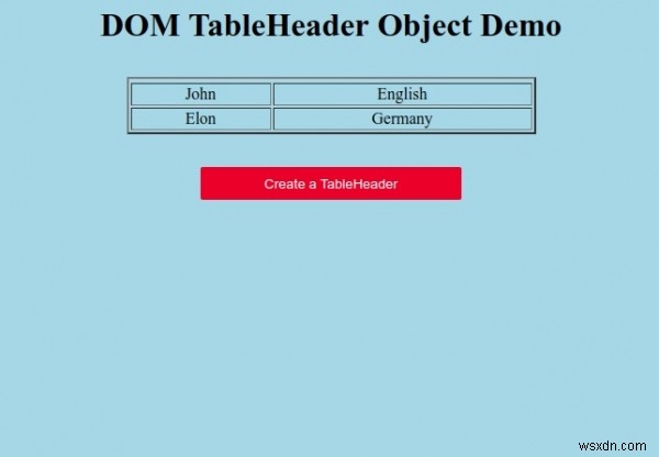 Đối tượng HTML DOM TableHeader 
