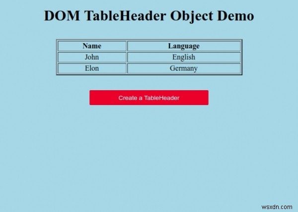 Đối tượng HTML DOM TableHeader 