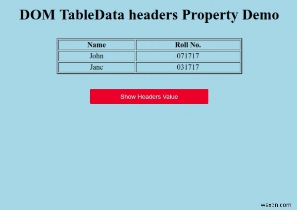 Thuộc tính tiêu đề HTML DOM TableData 