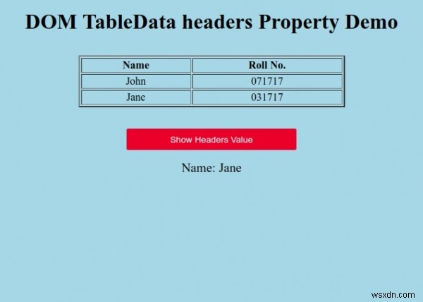 Thuộc tính tiêu đề HTML DOM TableData 