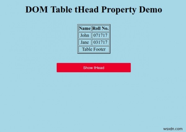 Bảng HTML DOM Thuộc tính tHead 