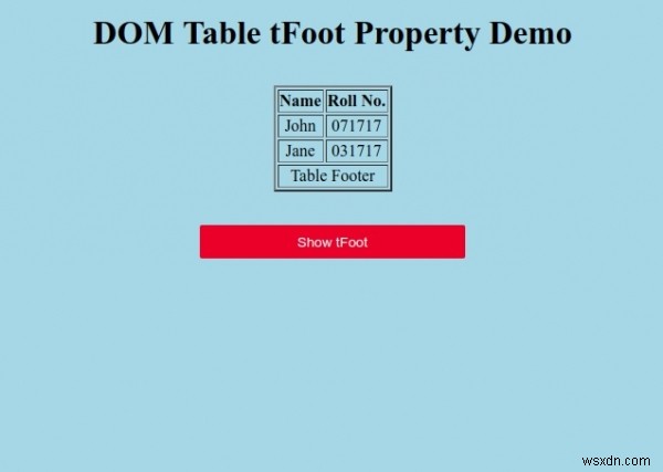 Bảng HTML DOM Thuộc tính tFoot 