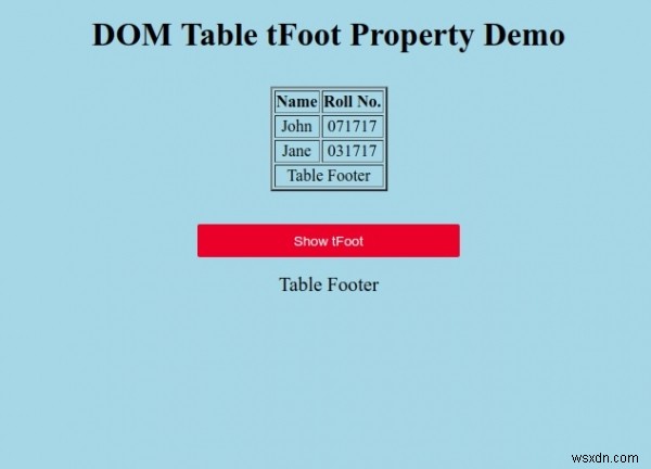 Bảng HTML DOM Thuộc tính tFoot 