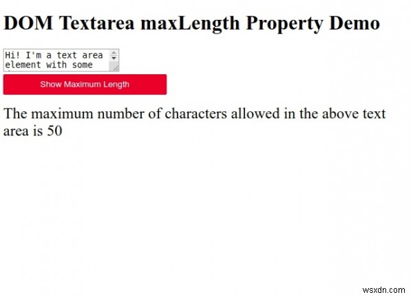 HTML DOM Textarea maxLength Thuộc tính 