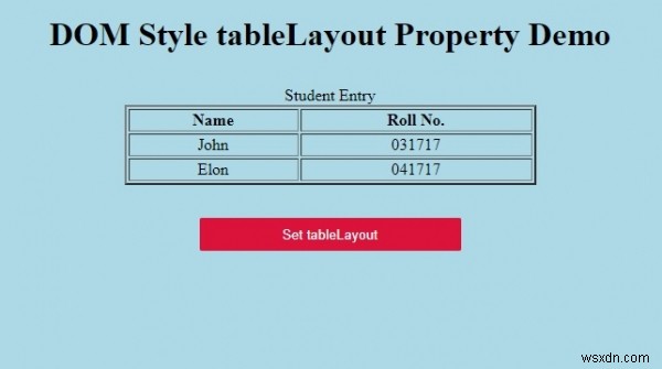 HTML DOM Style tableLayout Thuộc tính 