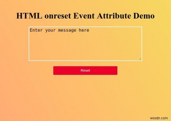 Thuộc tính sự kiện onreset HTML 