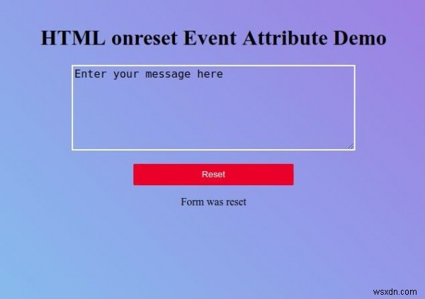 Thuộc tính sự kiện onreset HTML 