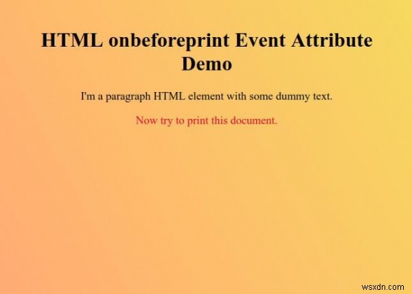 Thuộc tính sự kiện onbeforeprint HTML 