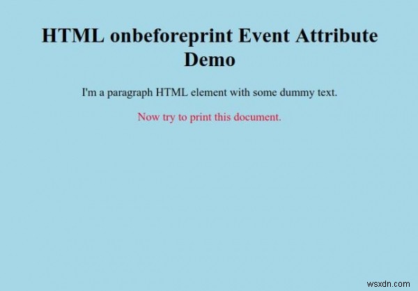 Thuộc tính sự kiện onbeforeprint HTML 