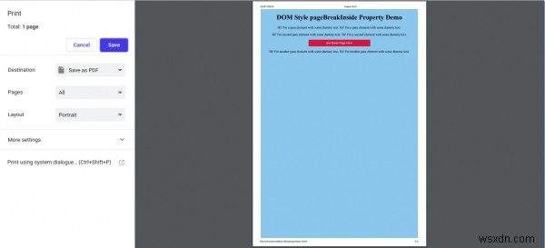HTML DOM Style pageBreakInside Property 