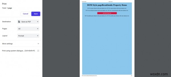 HTML DOM Style pageBreakInside Property 