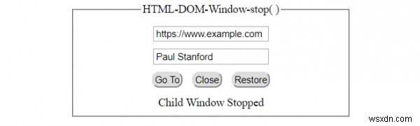 Phương thức dừng cửa sổ DOM HTML () 