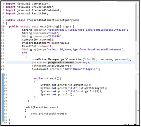 Làm thế nào để sử dụng câu lệnh đã chuẩn bị sẵn cho truy vấn chọn trong Java với MySQL? 