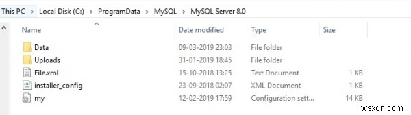 Không thể tìm thấy my.ini trong thư mục MySQL? 